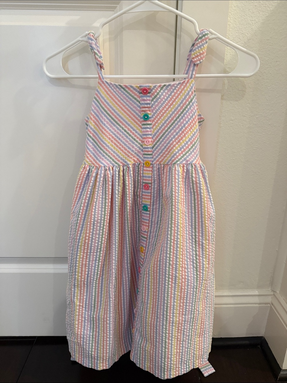 Bonnie Jean Pastel Multi-Stripe Tie-Shoulder Dress